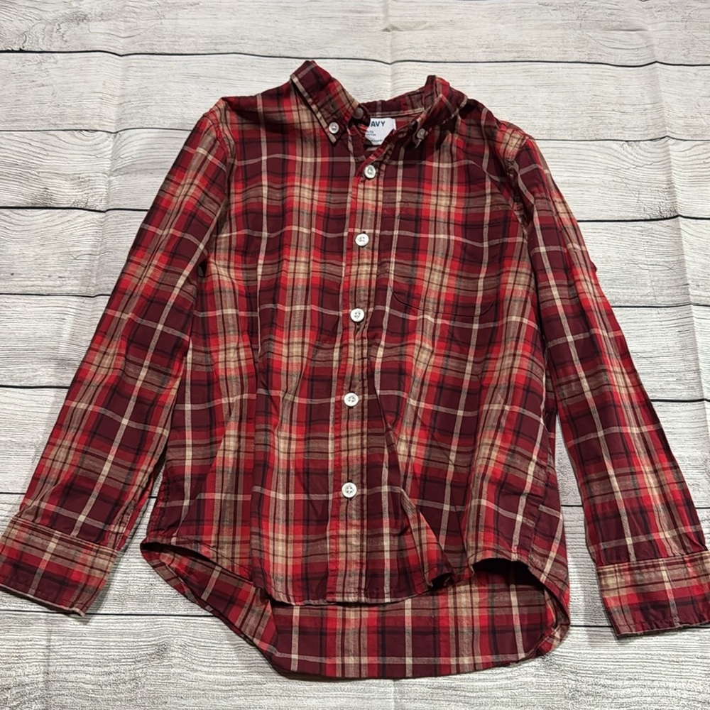 Old Navy Burgundy & Tan Long Sleeve Button Down Shirt size Small